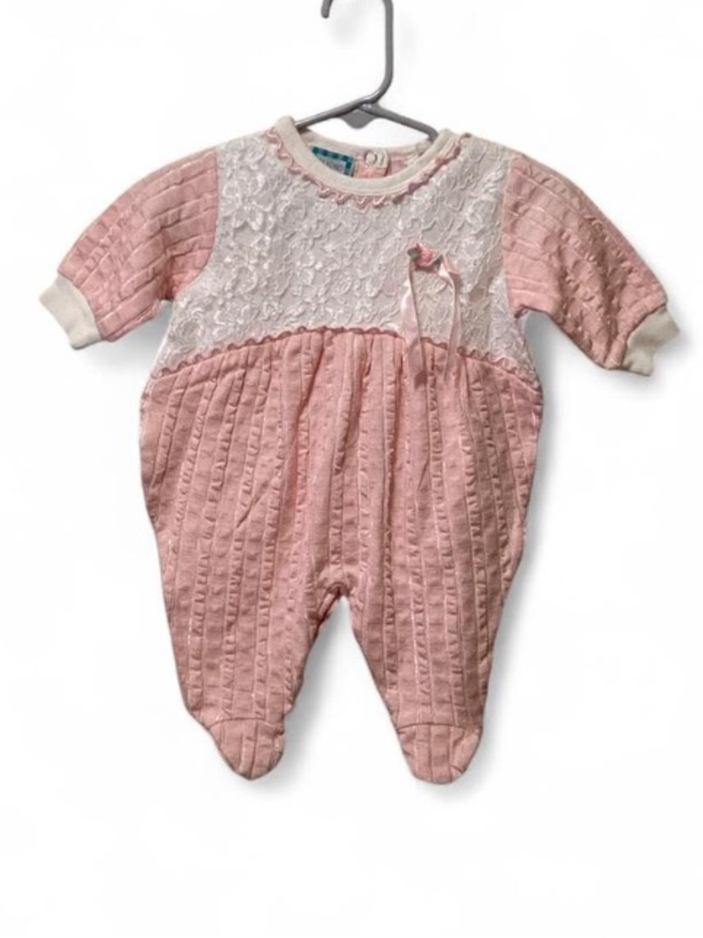 Vintage Baby Girl Pink Lace-Front One-Piece Romper